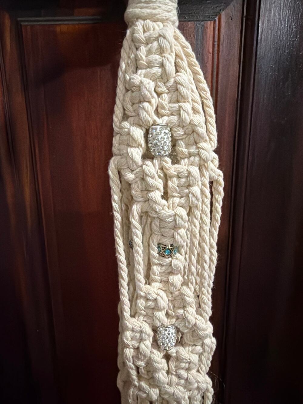 Handmade Crochet Plant Holder in White 34" long